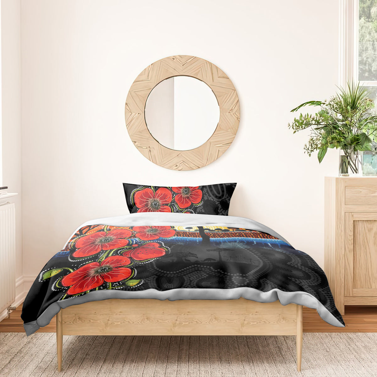 ANZAC Day Australia Poppy Flower Bedding Set Aboriginal Style - Vibe Hoodie Shop