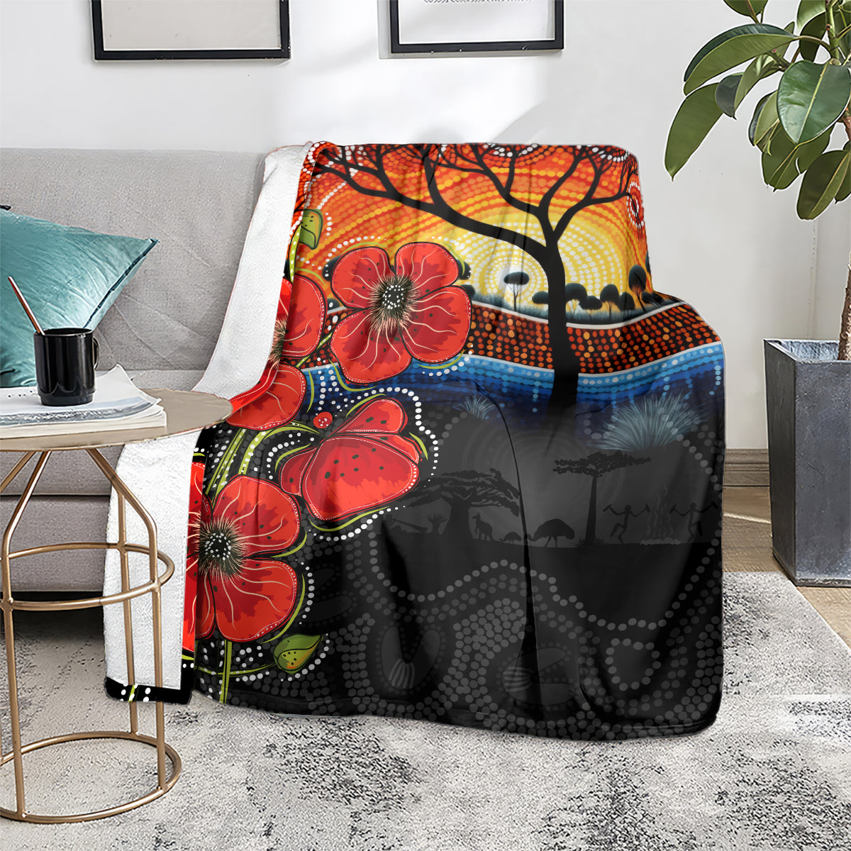 ANZAC Day Australia Poppy Flower Blanket Aboriginal Style - Vibe Hoodie Shop