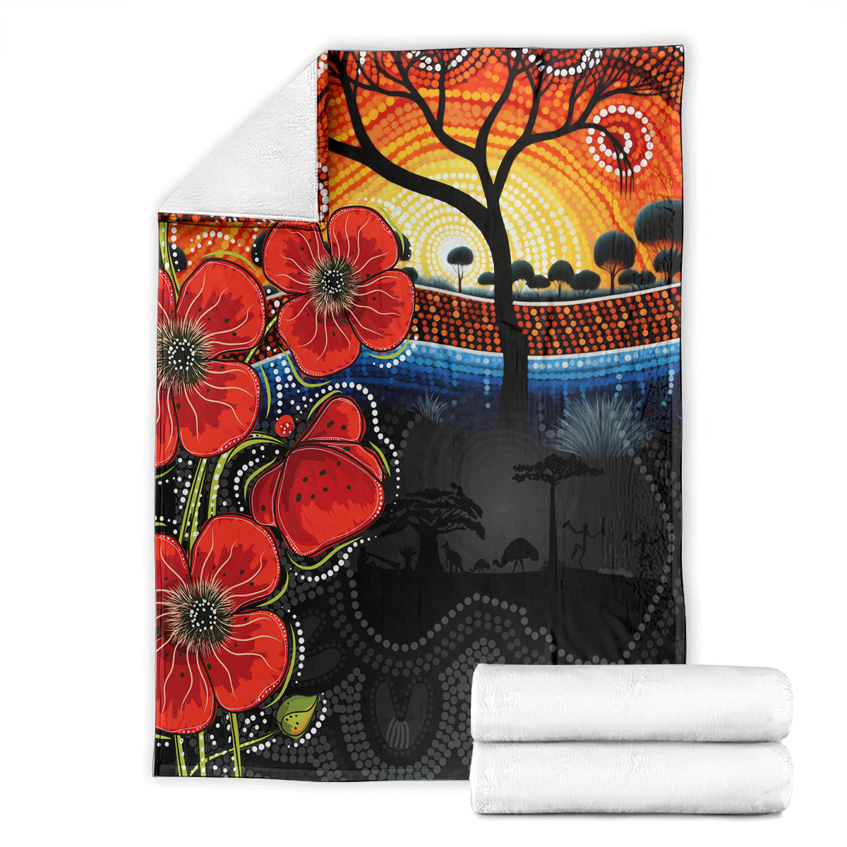 ANZAC Day Australia Poppy Flower Blanket Aboriginal Style - Vibe Hoodie Shop