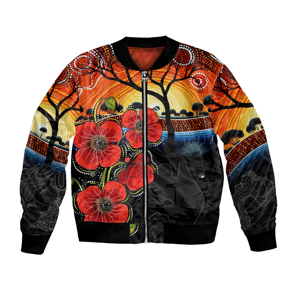 ANZAC Day Australia Poppy Flower Bomber Jacket Aboriginal Style - Vibe Hoodie Shop