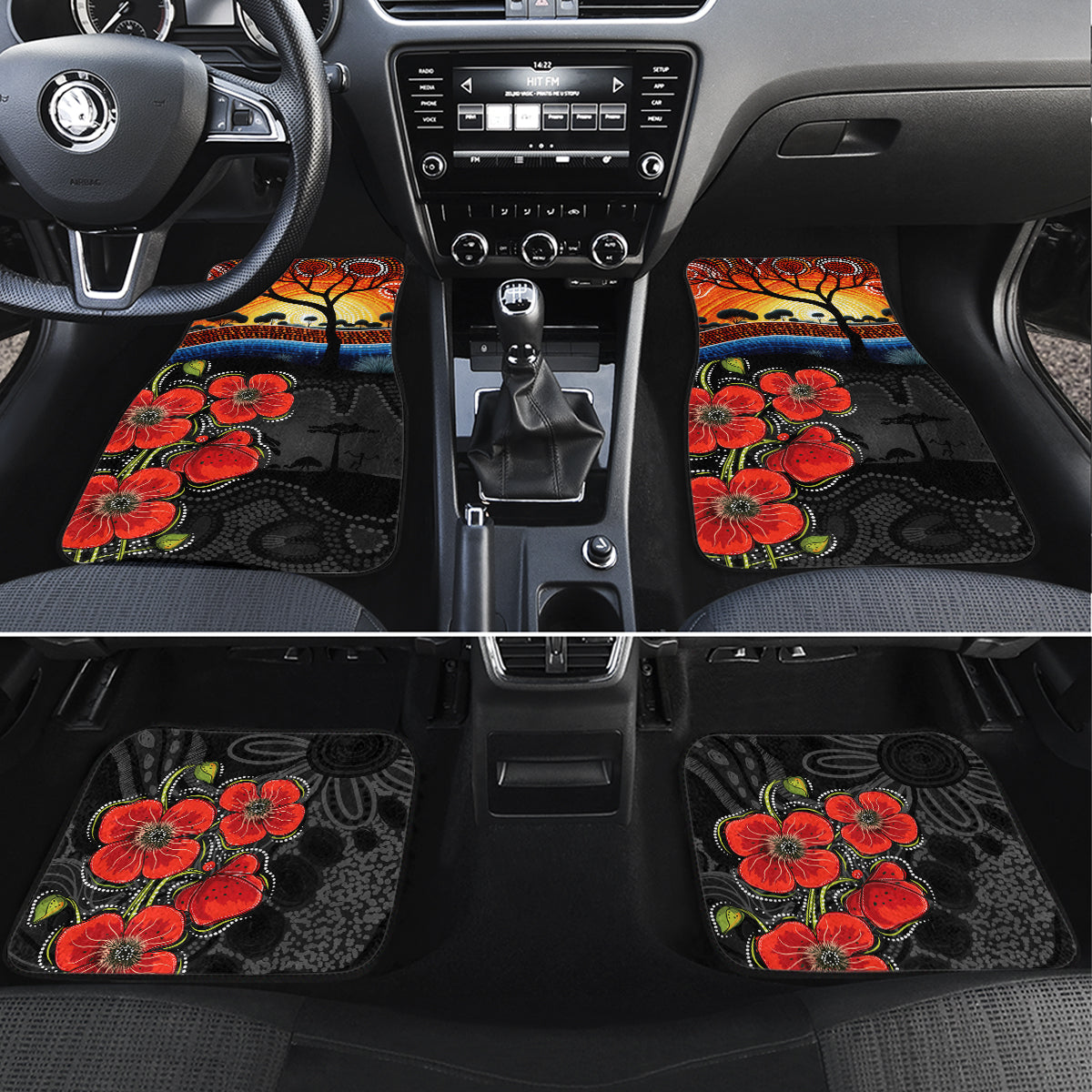 ANZAC Day Australia Poppy Flower Car Mats Aboriginal Style