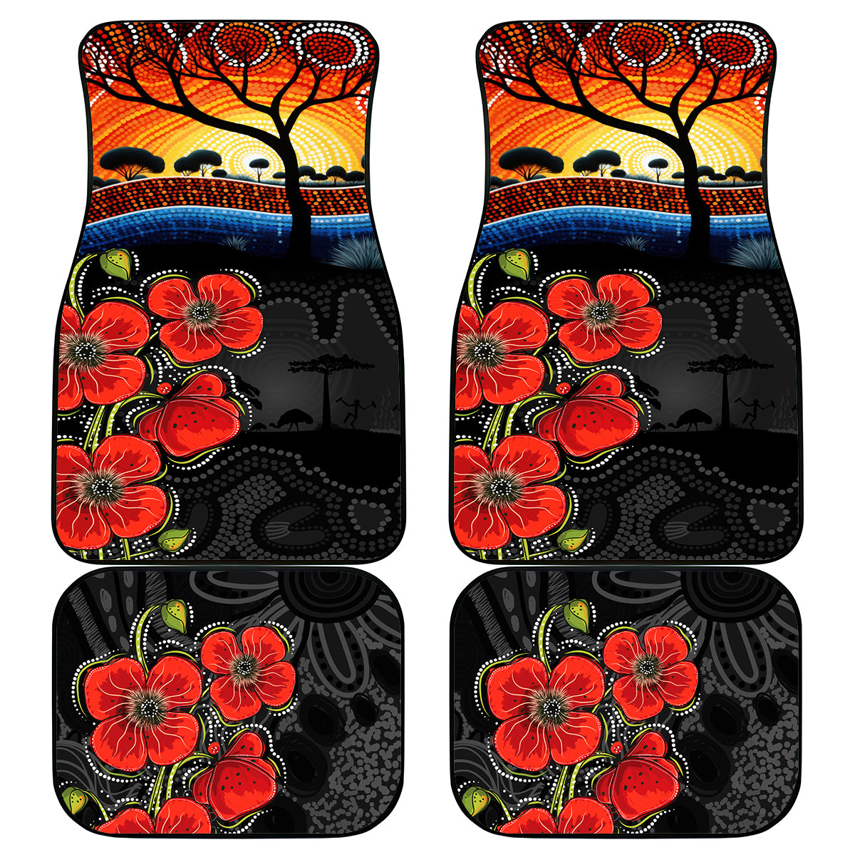 ANZAC Day Australia Poppy Flower Car Mats Aboriginal Style
