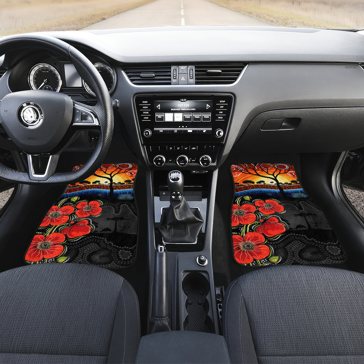 ANZAC Day Australia Poppy Flower Car Mats Aboriginal Style