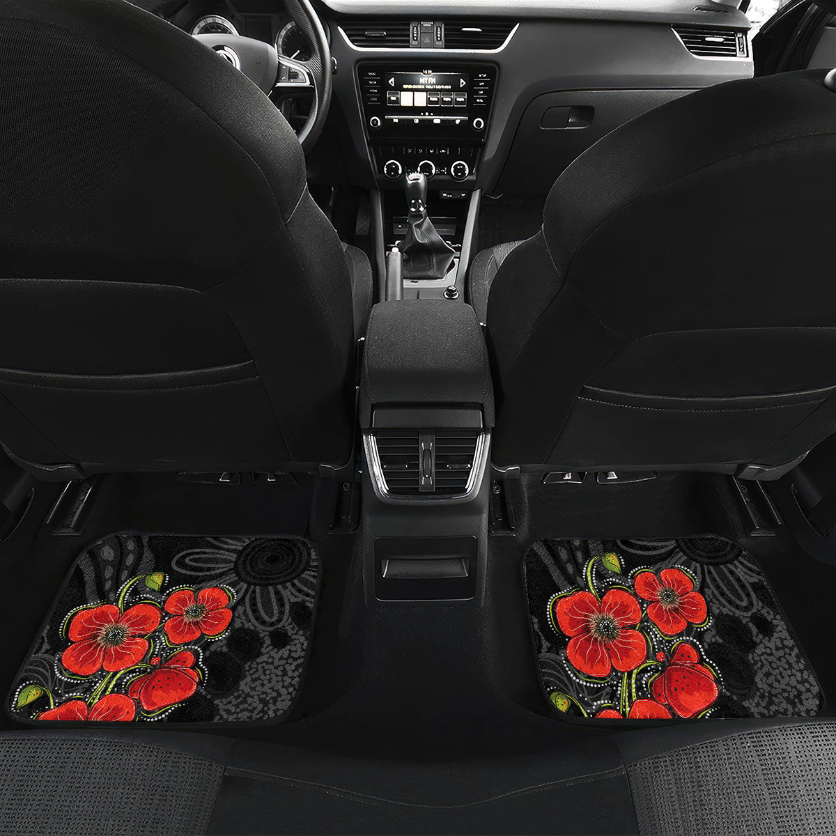 ANZAC Day Australia Poppy Flower Car Mats Aboriginal Style