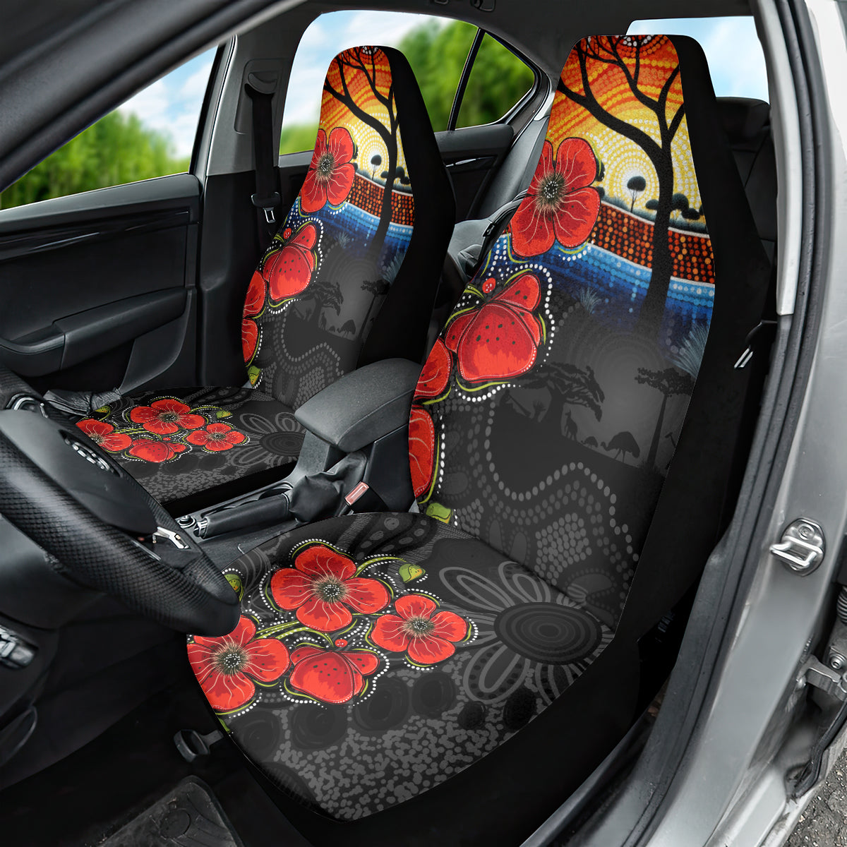 ANZAC Day Australia Poppy Flower Car Seat Cover Aboriginal Style - Vibe Hoodie Shop