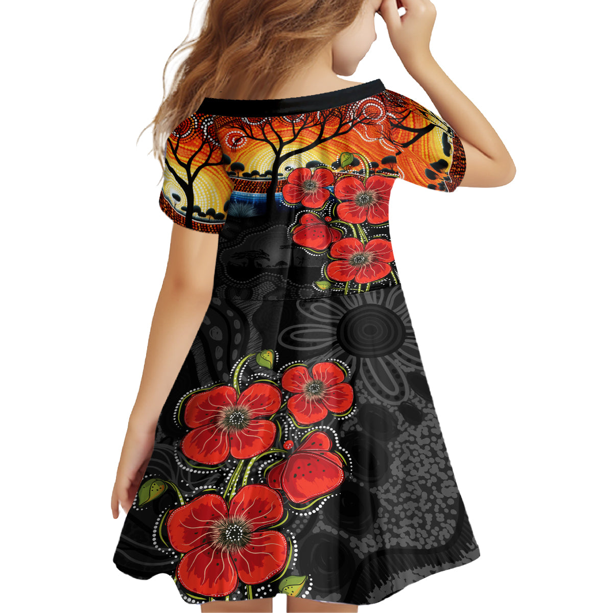 ANZAC Day Australia Poppy Flower Family Matching Long Sleeve Bodycon Dress and Hawaiian Shirt Aboriginal Style