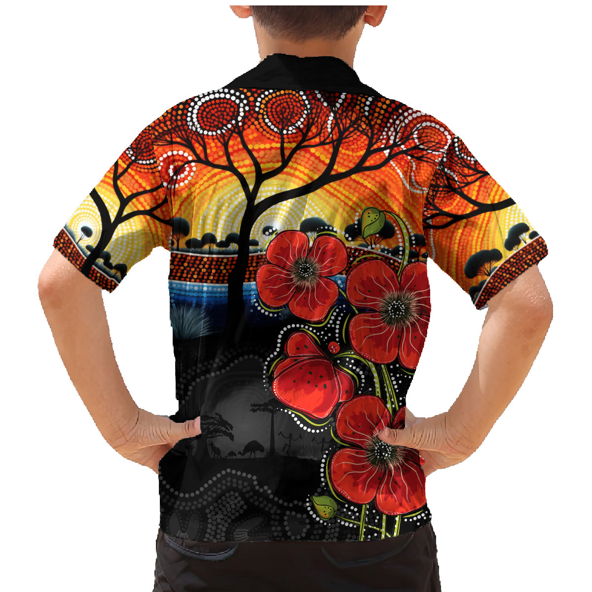 ANZAC Day Australia Poppy Flower Family Matching Mermaid Dress and Hawaiian Shirt Aboriginal Style