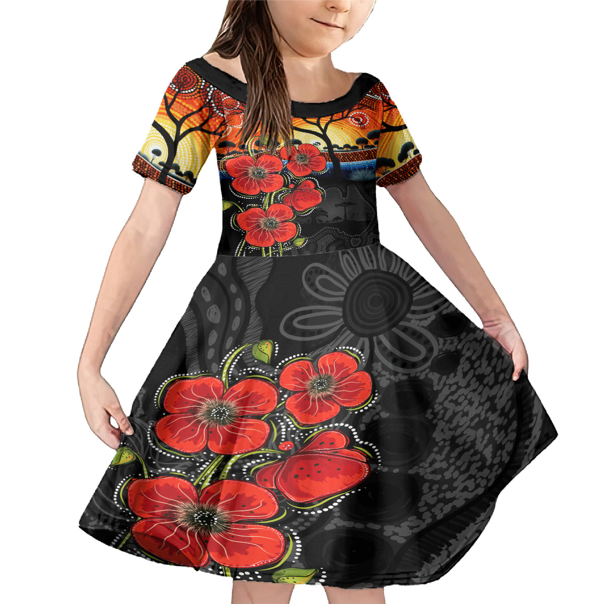 ANZAC Day Australia Poppy Flower Family Matching Mermaid Dress and Hawaiian Shirt Aboriginal Style