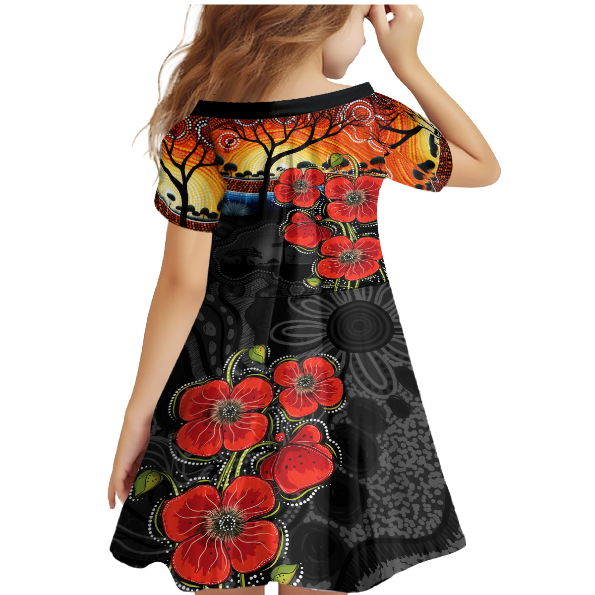 ANZAC Day Australia Poppy Flower Family Matching Mermaid Dress and Hawaiian Shirt Aboriginal Style