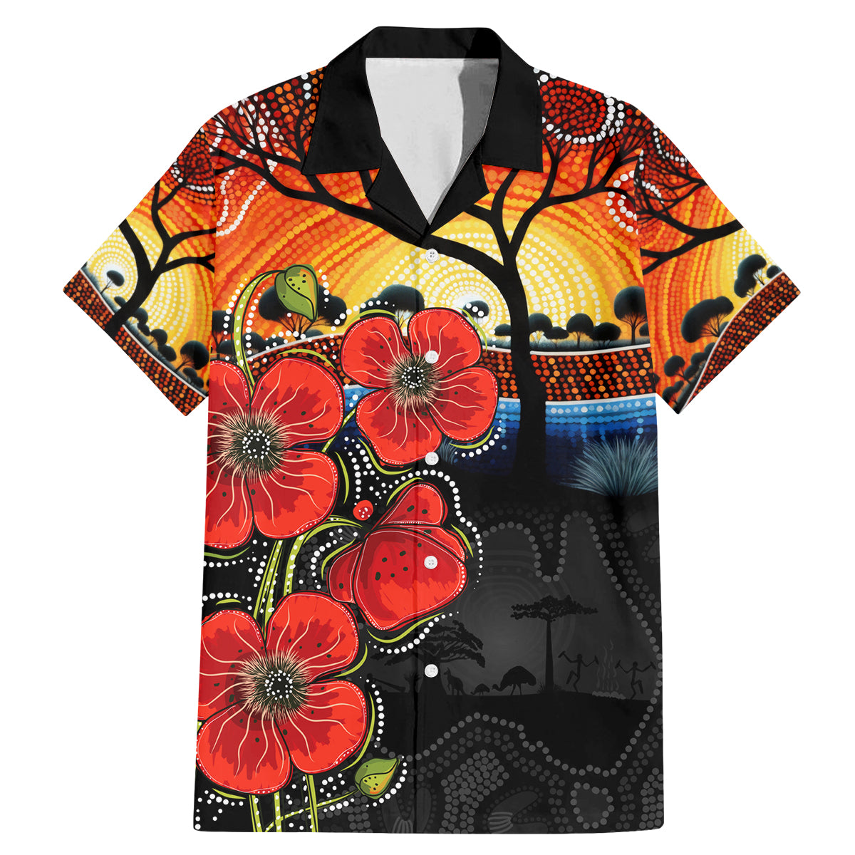 ANZAC Day Australia Poppy Flower Family Matching Mermaid Dress and Hawaiian Shirt Aboriginal Style
