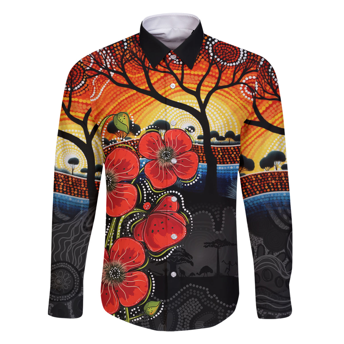 ANZAC Day Australia Poppy Flower Family Matching Mermaid Dress and Hawaiian Shirt Aboriginal Style