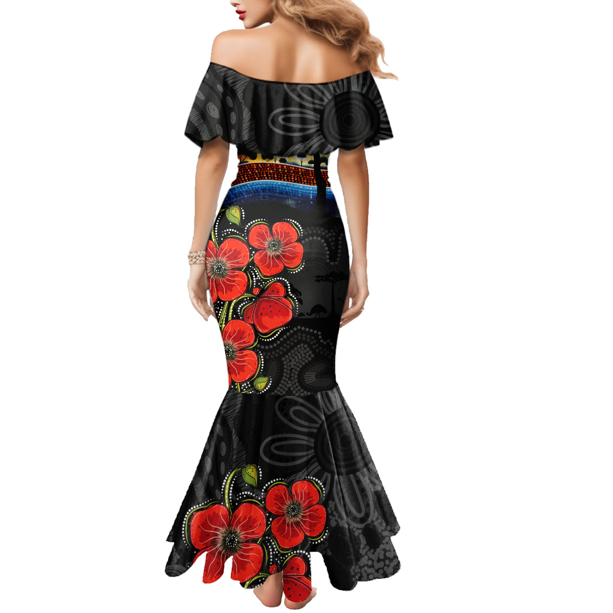 ANZAC Day Australia Poppy Flower Family Matching Mermaid Dress and Hawaiian Shirt Aboriginal Style