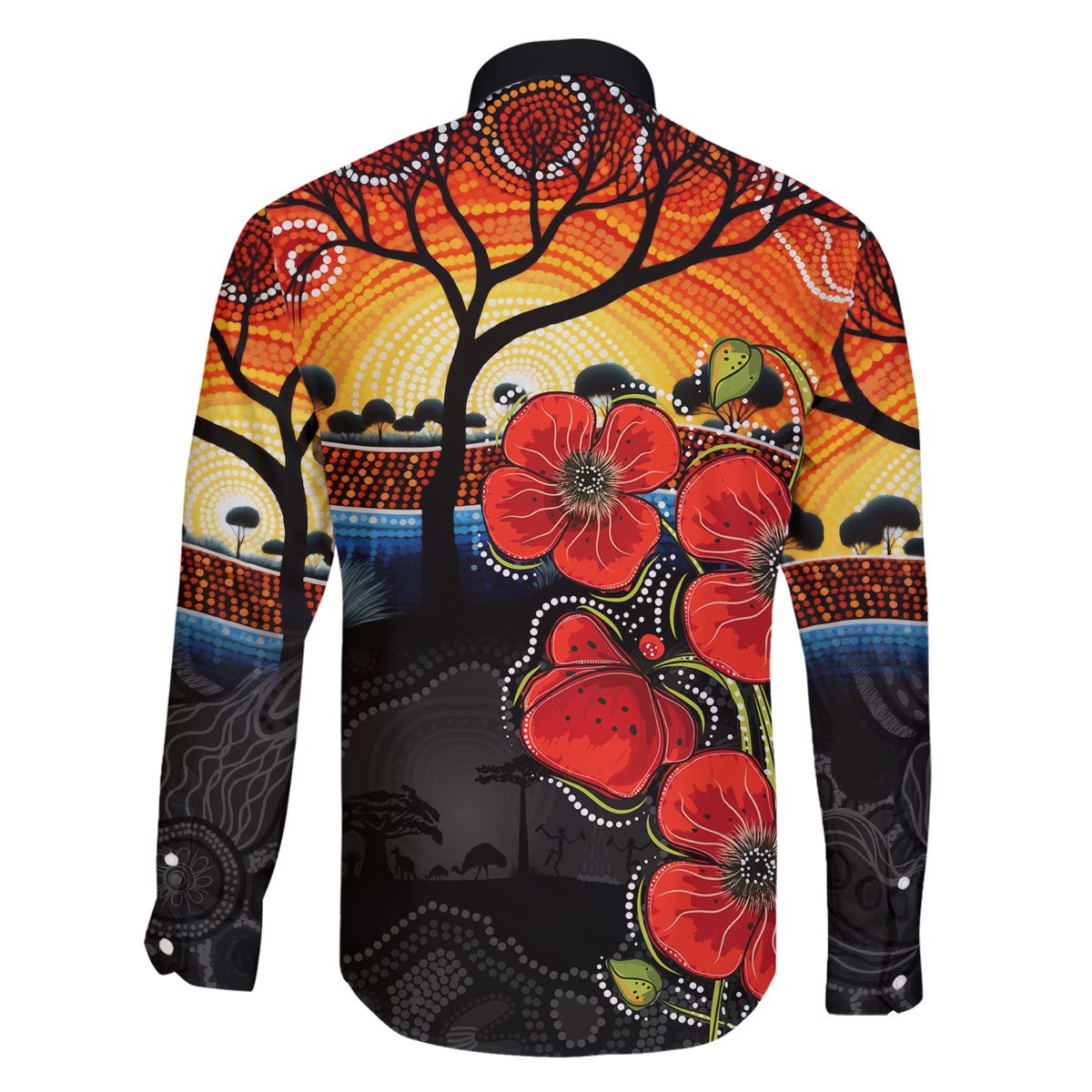 ANZAC Day Australia Poppy Flower Family Matching Off Shoulder Maxi Dress and Hawaiian Shirt Aboriginal Style