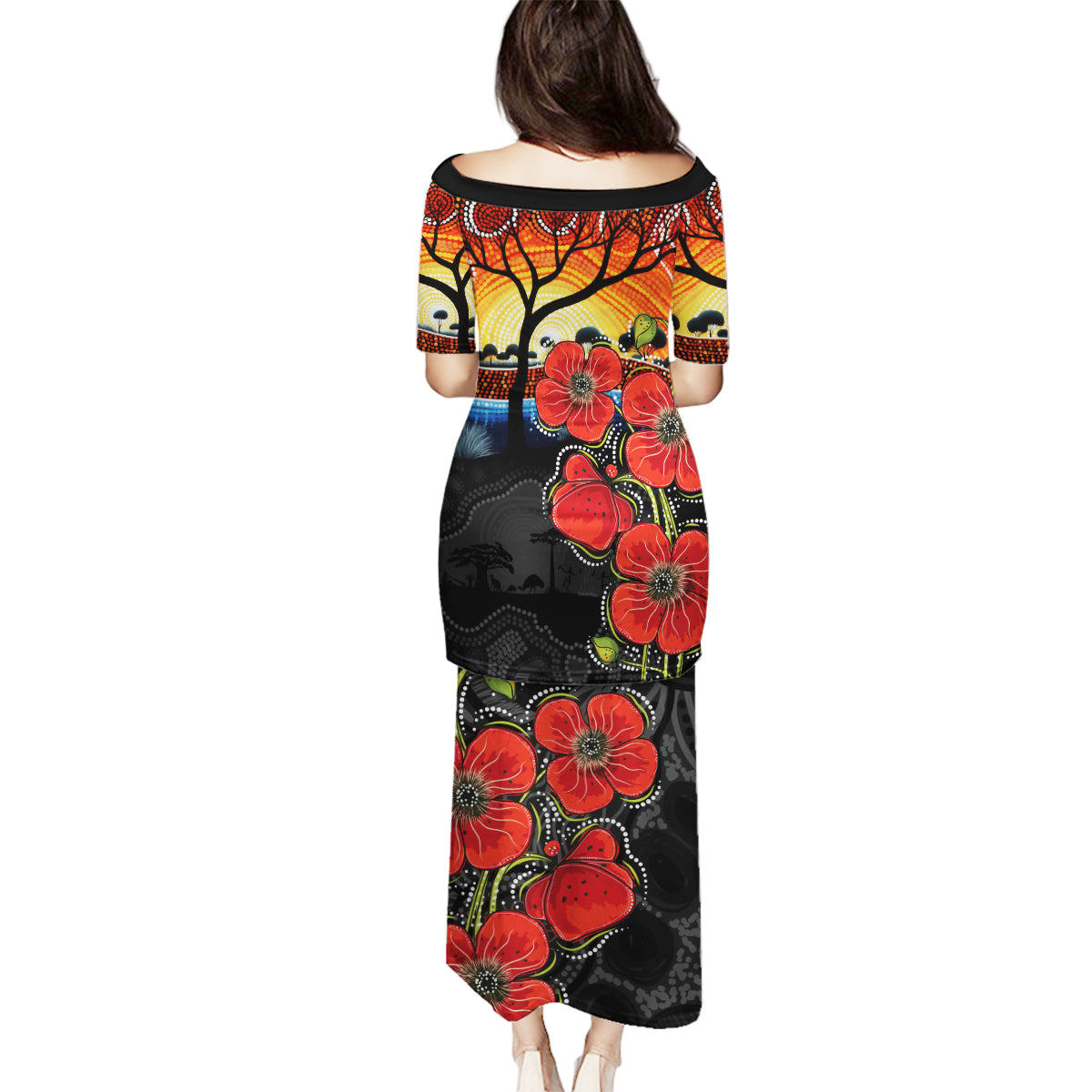 ANZAC Day Australia Poppy Flower Family Matching Puletasi and Hawaiian Shirt Aboriginal Style