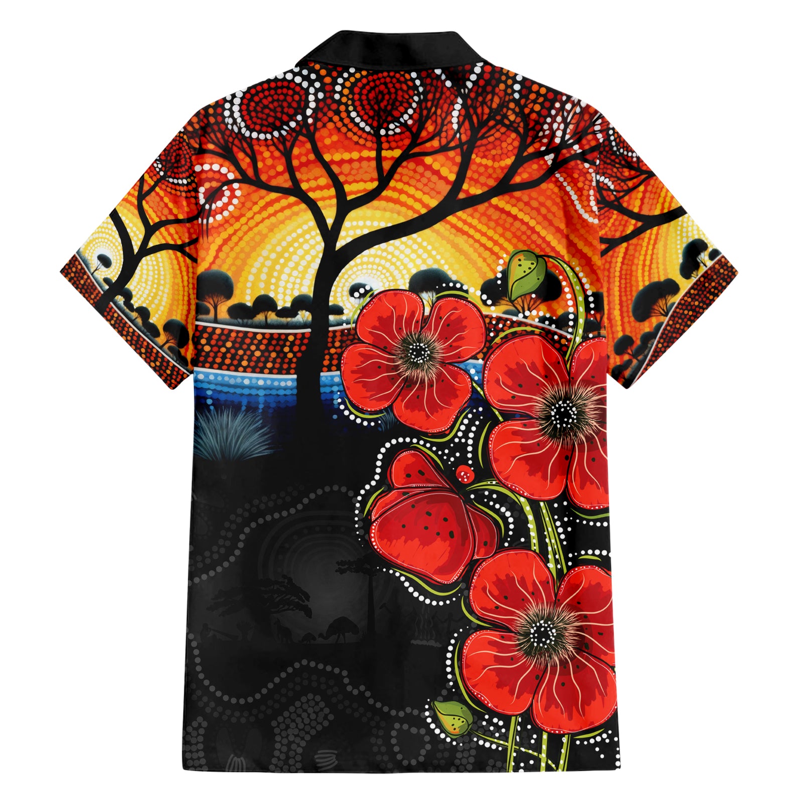 ANZAC Day Australia Poppy Flower Family Matching Short Sleeve Bodycon Dress and Hawaiian Shirt Aboriginal Style