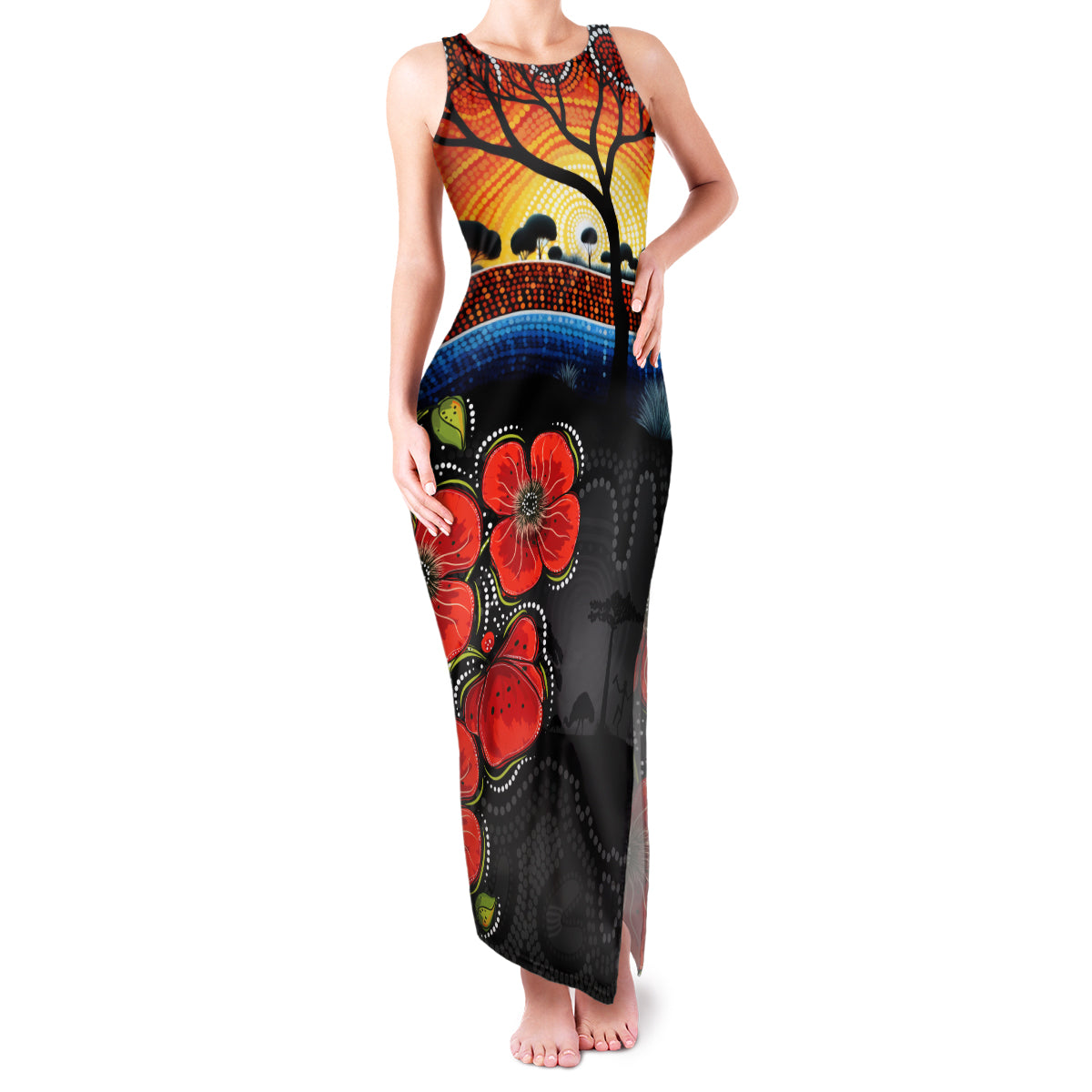 ANZAC Day Australia Poppy Flower Family Matching Tank Maxi Dress and Hawaiian Shirt Aboriginal Style