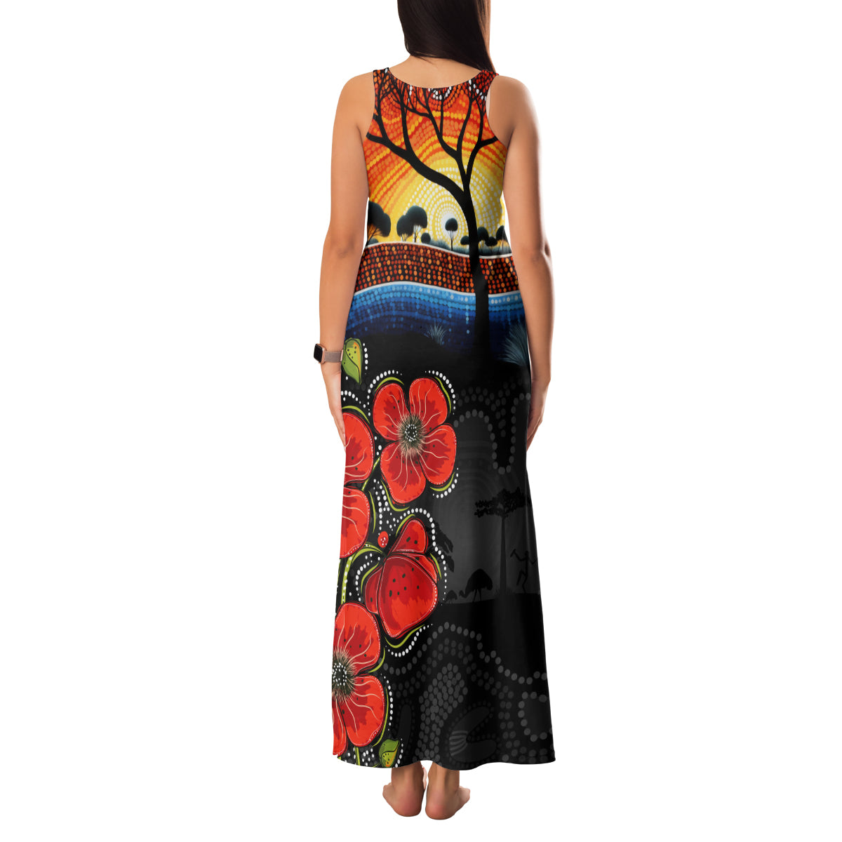 ANZAC Day Australia Poppy Flower Family Matching Tank Maxi Dress and Hawaiian Shirt Aboriginal Style