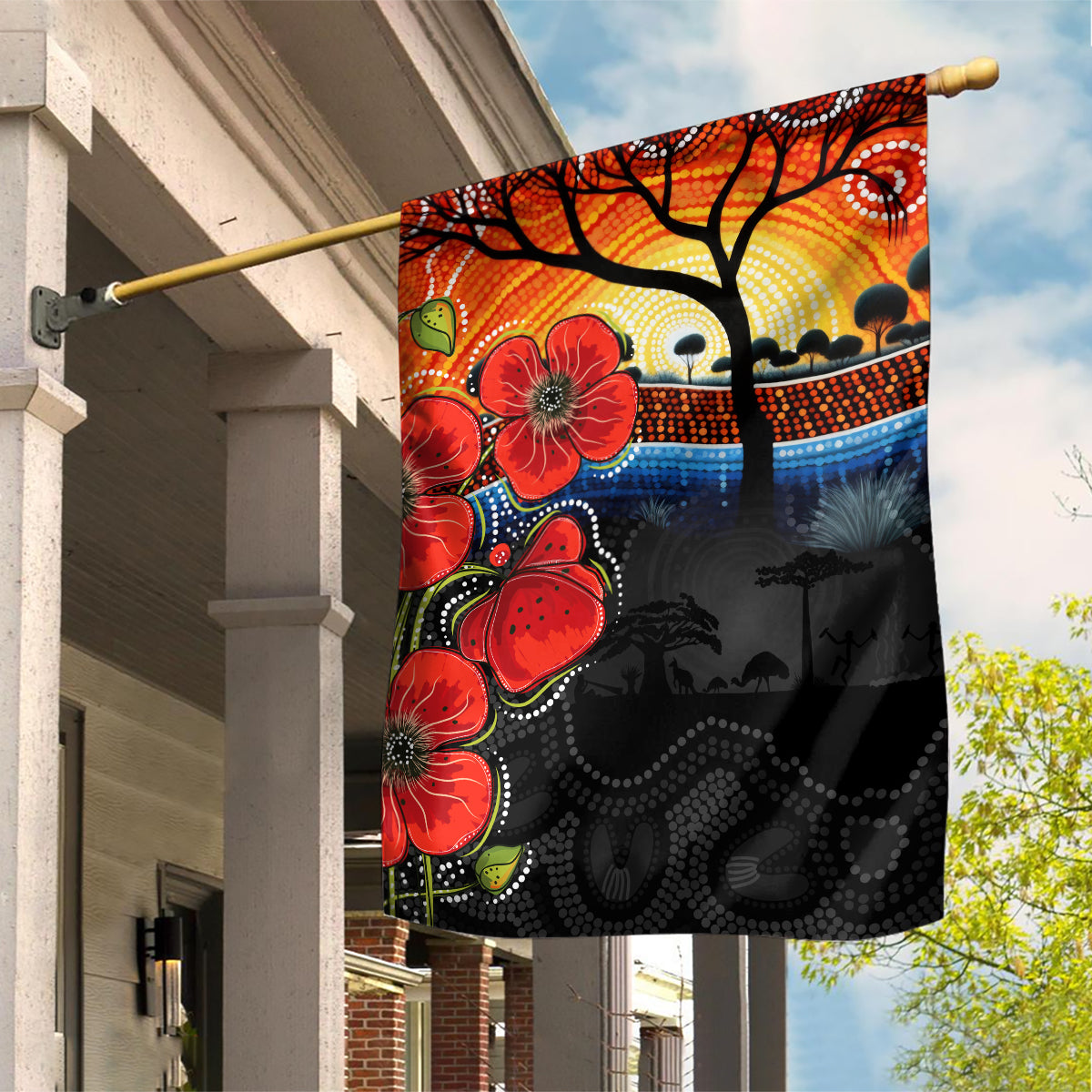 ANZAC Day Australia Poppy Flower Garden Flag Aboriginal Style - Vibe Hoodie Shop