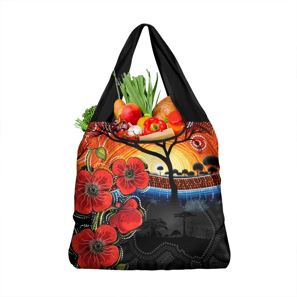 ANZAC Day Australia Poppy Flower Grocery Bag Aboriginal Style