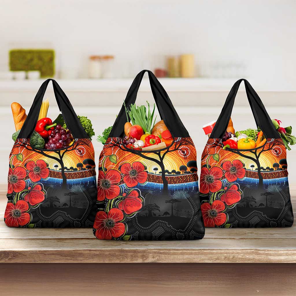 ANZAC Day Australia Poppy Flower Grocery Bag Aboriginal Style