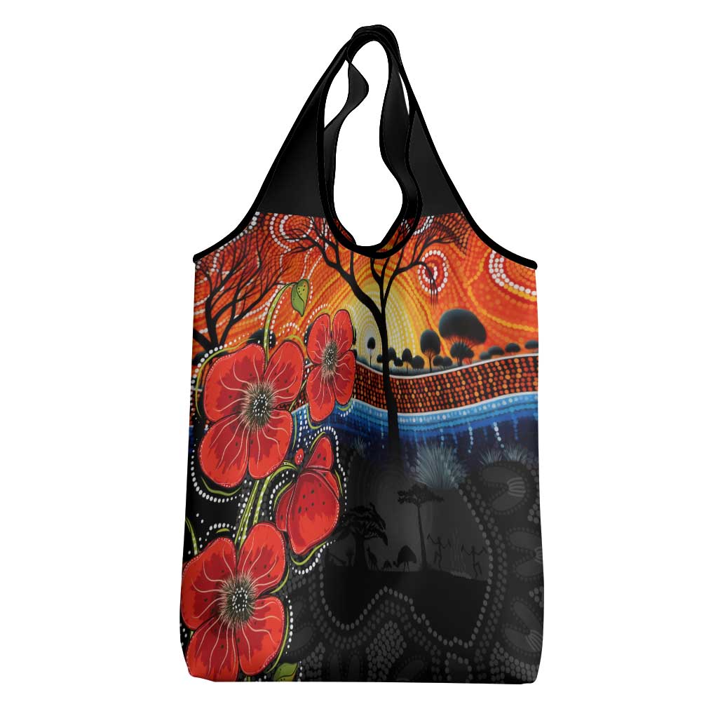 ANZAC Day Australia Poppy Flower Grocery Bag Aboriginal Style