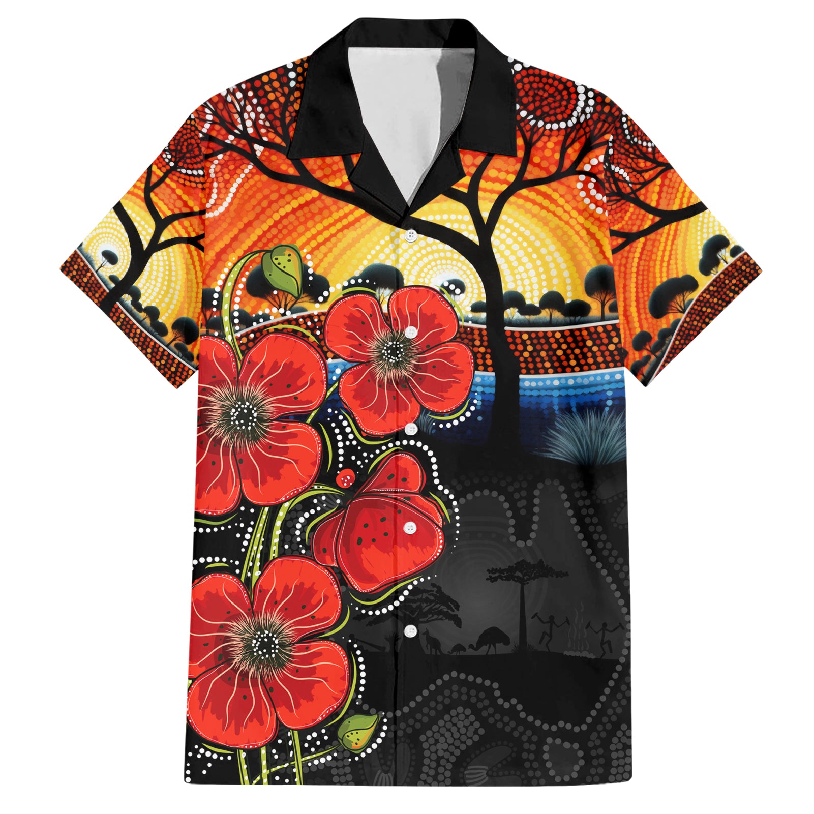 ANZAC Day Australia Poppy Flower Hawaiian Shirt Aboriginal Style - Vibe Hoodie Shop