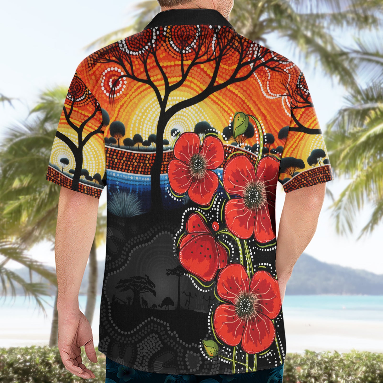 ANZAC Day Australia Poppy Flower Hawaiian Shirt Aboriginal Style - Vibe Hoodie Shop