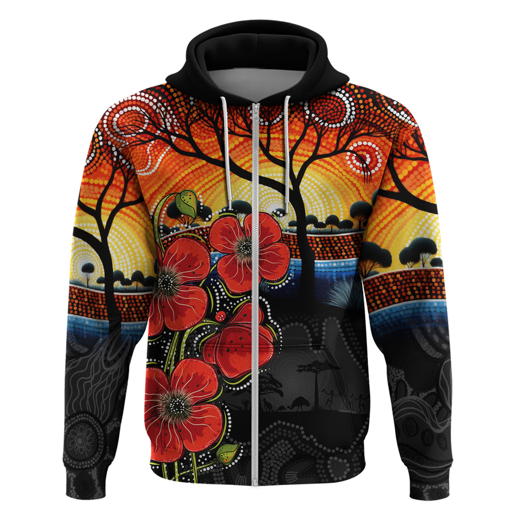 ANZAC Day Australia Poppy Flower Hoodie Aboriginal Style LT9 - Vibe Hoodie Shop