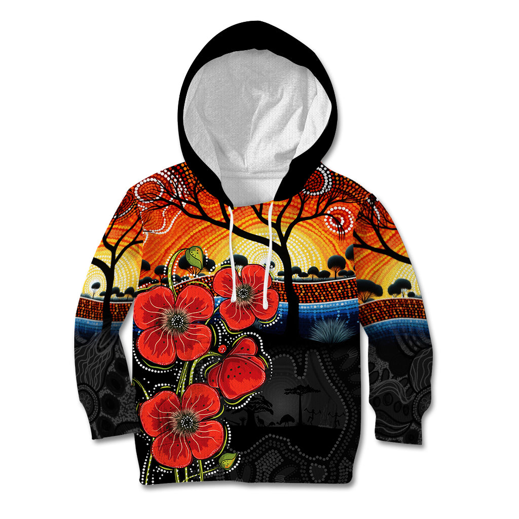 ANZAC Day Australia Poppy Flower Kid Hoodie Aboriginal Style - Vibe Hoodie Shop