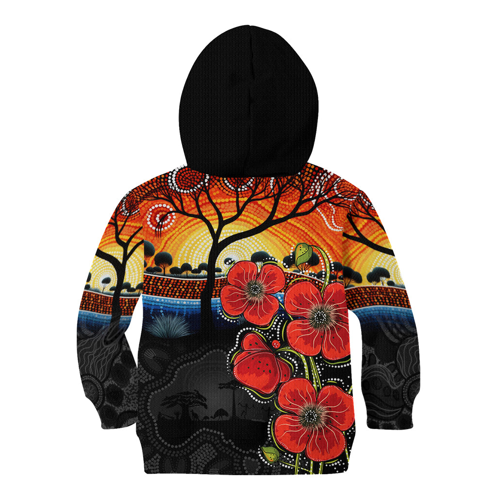 ANZAC Day Australia Poppy Flower Kid Hoodie Aboriginal Style - Vibe Hoodie Shop