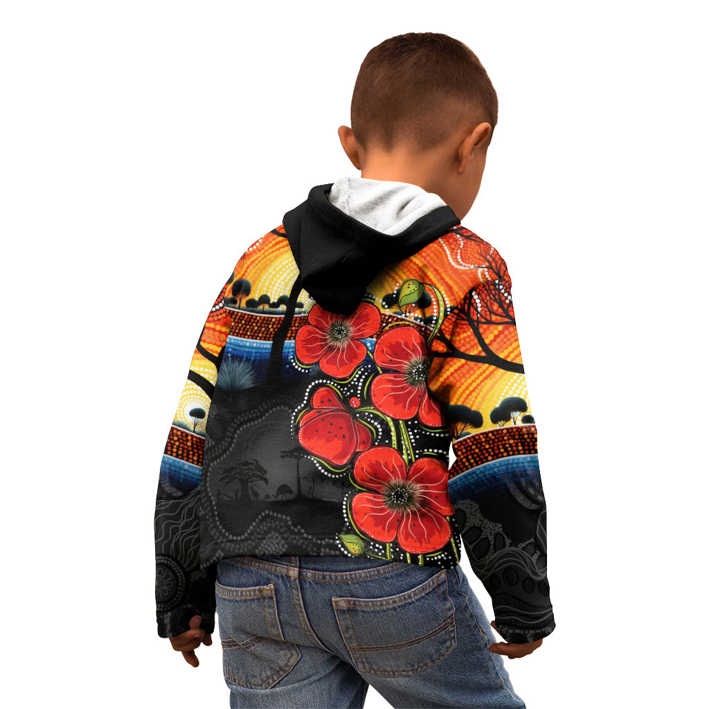 ANZAC Day Australia Poppy Flower Kid Hoodie Aboriginal Style - Vibe Hoodie Shop