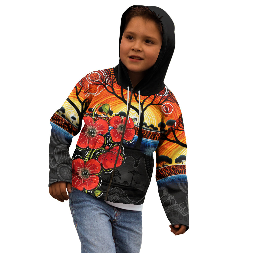 ANZAC Day Australia Poppy Flower Kid Hoodie Aboriginal Style - Vibe Hoodie Shop