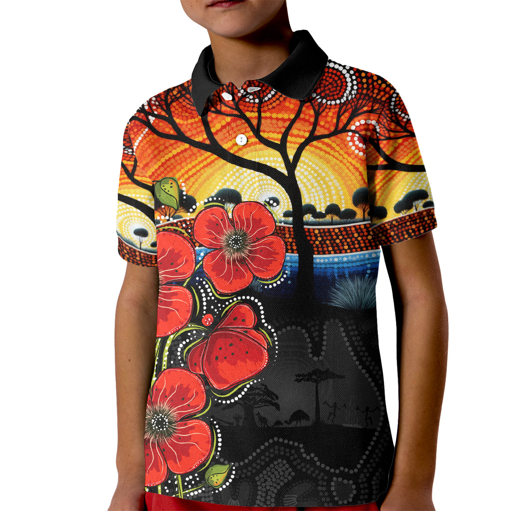 ANZAC Day Australia Poppy Flower Kid Polo Shirt Aboriginal Style - Vibe Hoodie Shop
