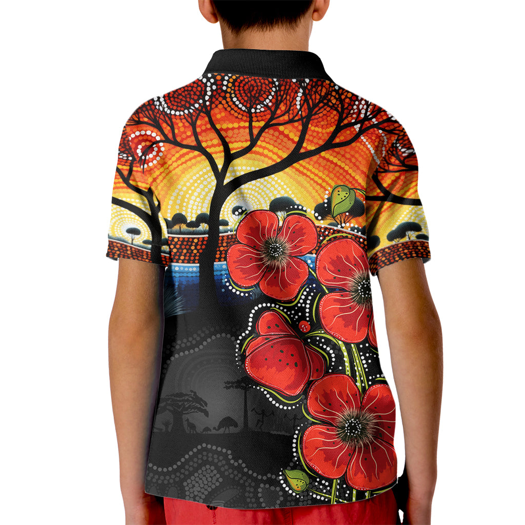 ANZAC Day Australia Poppy Flower Kid Polo Shirt Aboriginal Style - Vibe Hoodie Shop