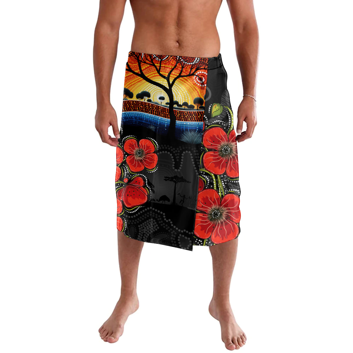 ANZAC Day Australia Poppy Flower Lavalava Aboriginal Style