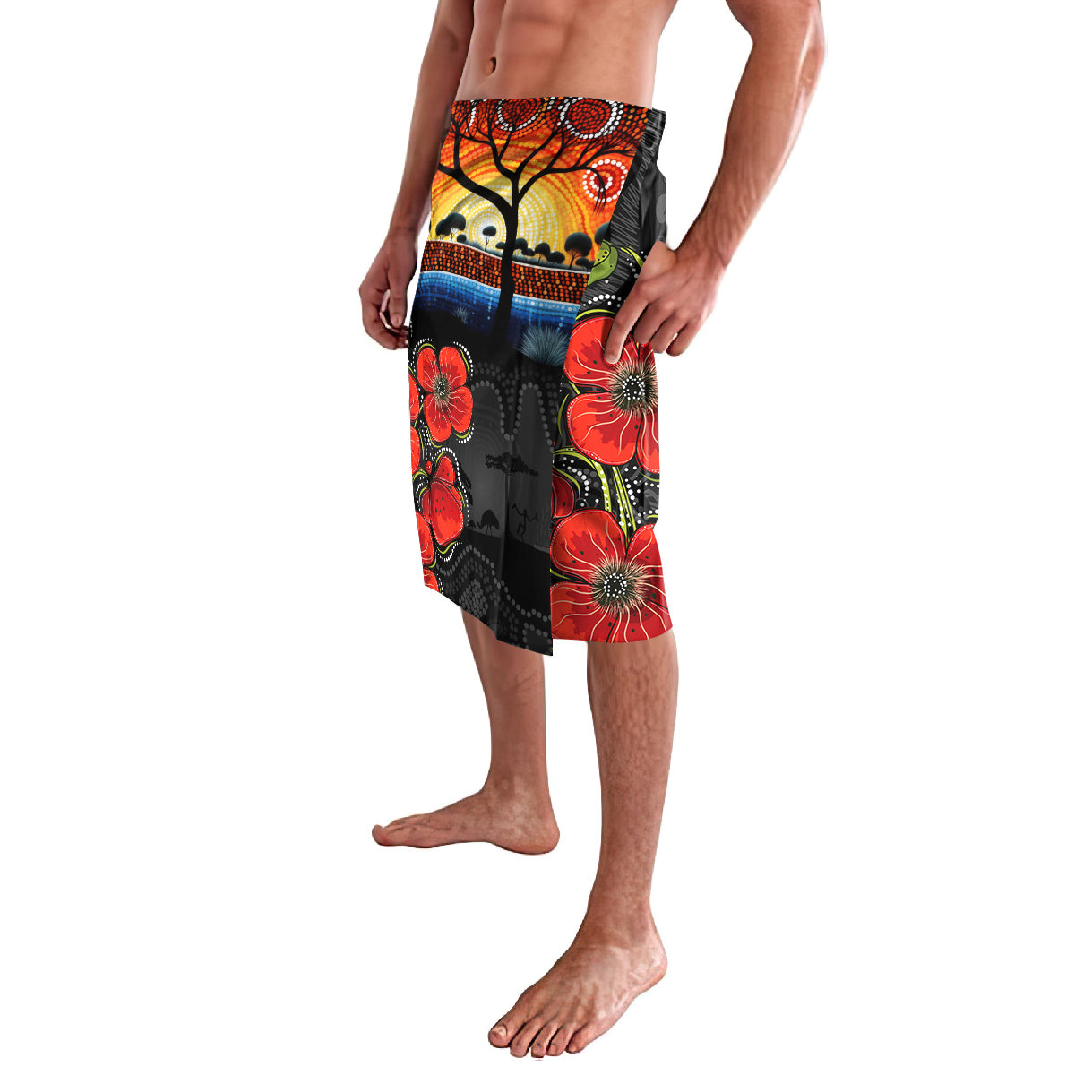 ANZAC Day Australia Poppy Flower Lavalava Aboriginal Style