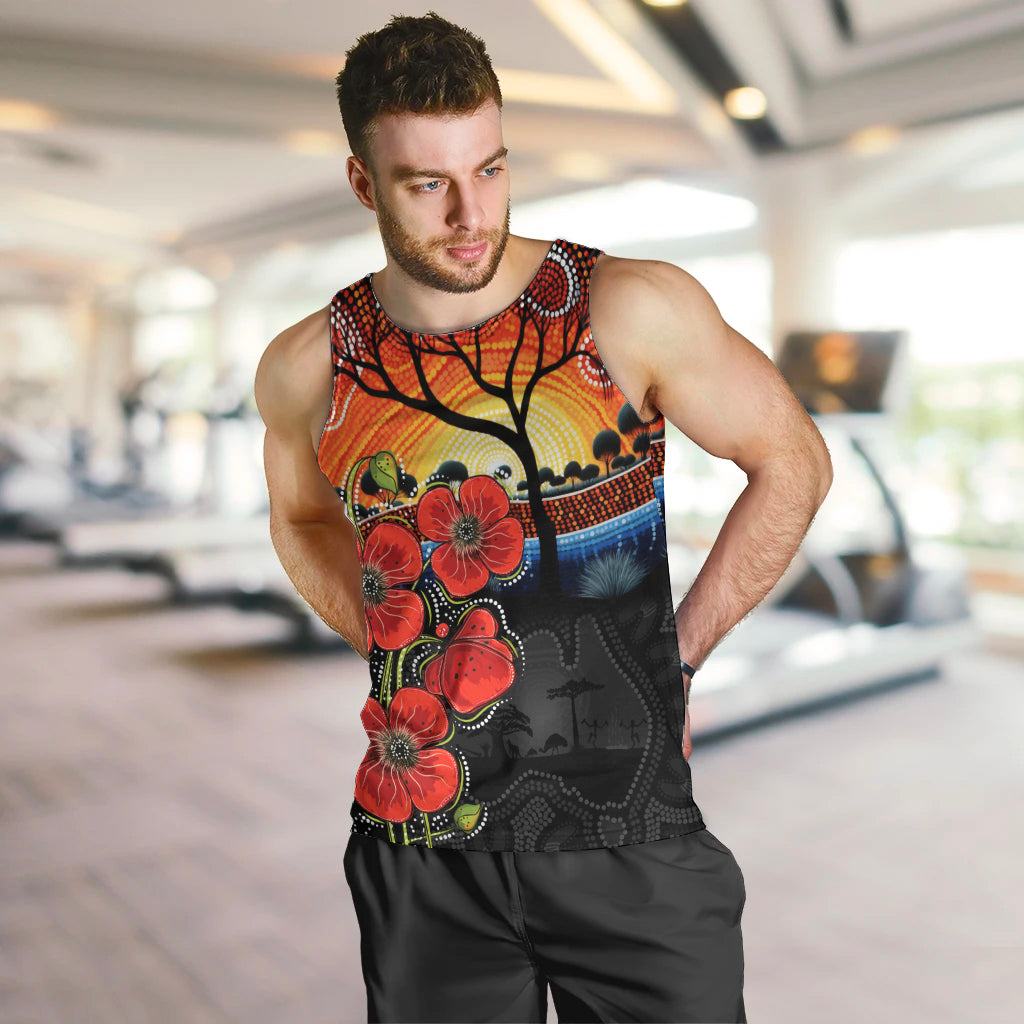 ANZAC Day Australia Poppy Flower Men Tank Top Aboriginal Style - Vibe Hoodie Shop