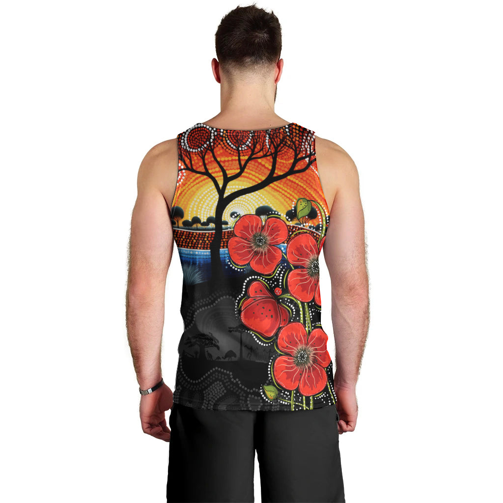 ANZAC Day Australia Poppy Flower Men Tank Top Aboriginal Style - Vibe Hoodie Shop