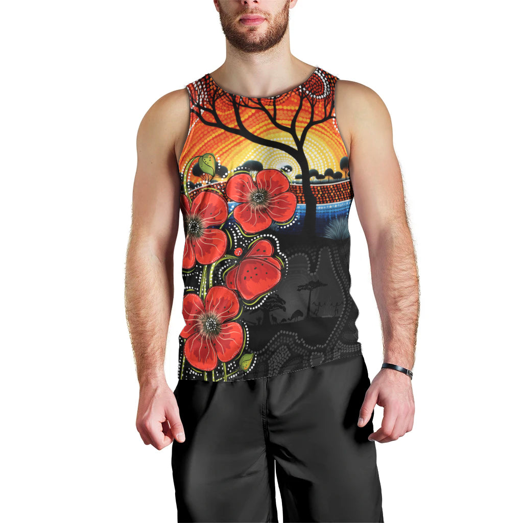 ANZAC Day Australia Poppy Flower Men Tank Top Aboriginal Style - Vibe Hoodie Shop