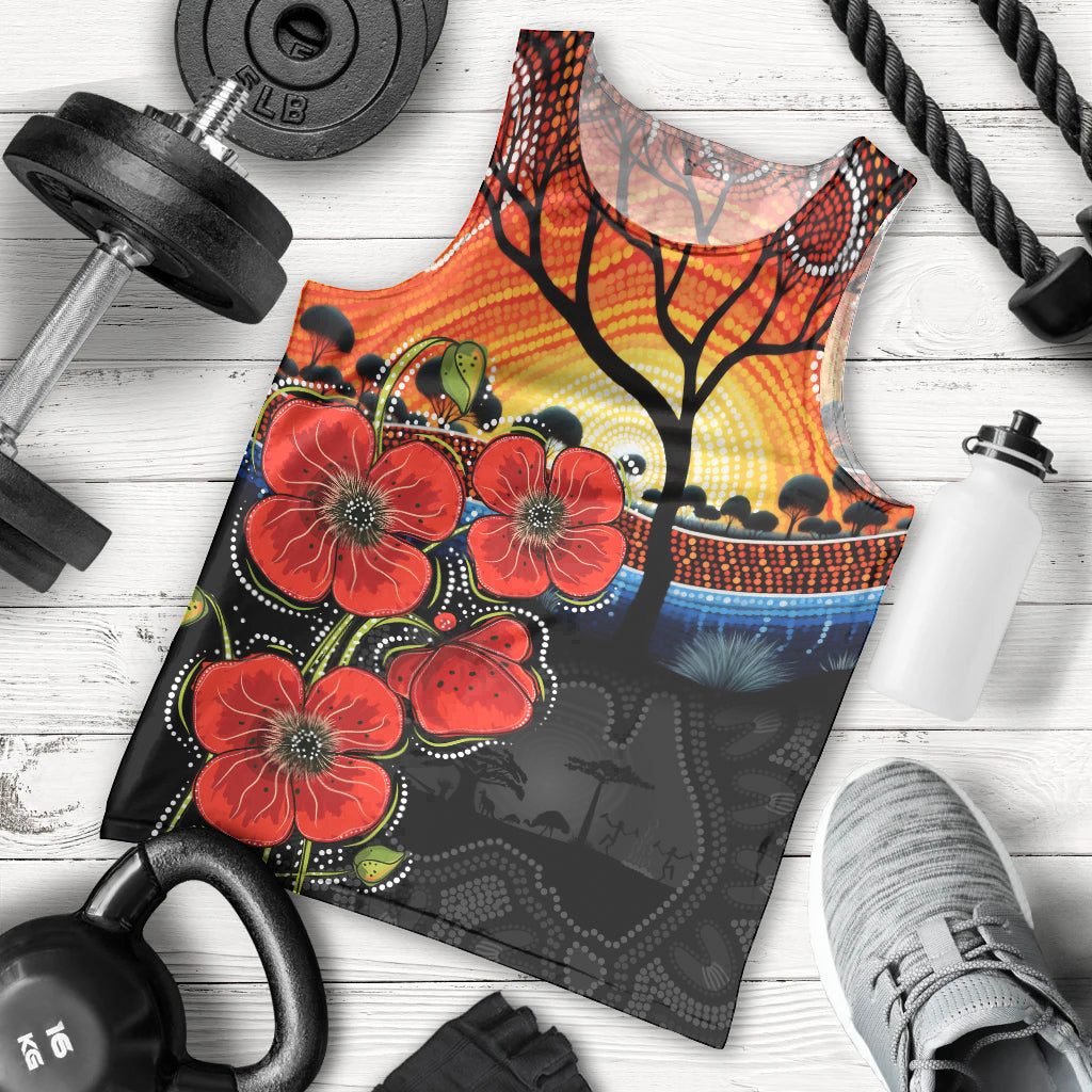 ANZAC Day Australia Poppy Flower Men Tank Top Aboriginal Style - Vibe Hoodie Shop
