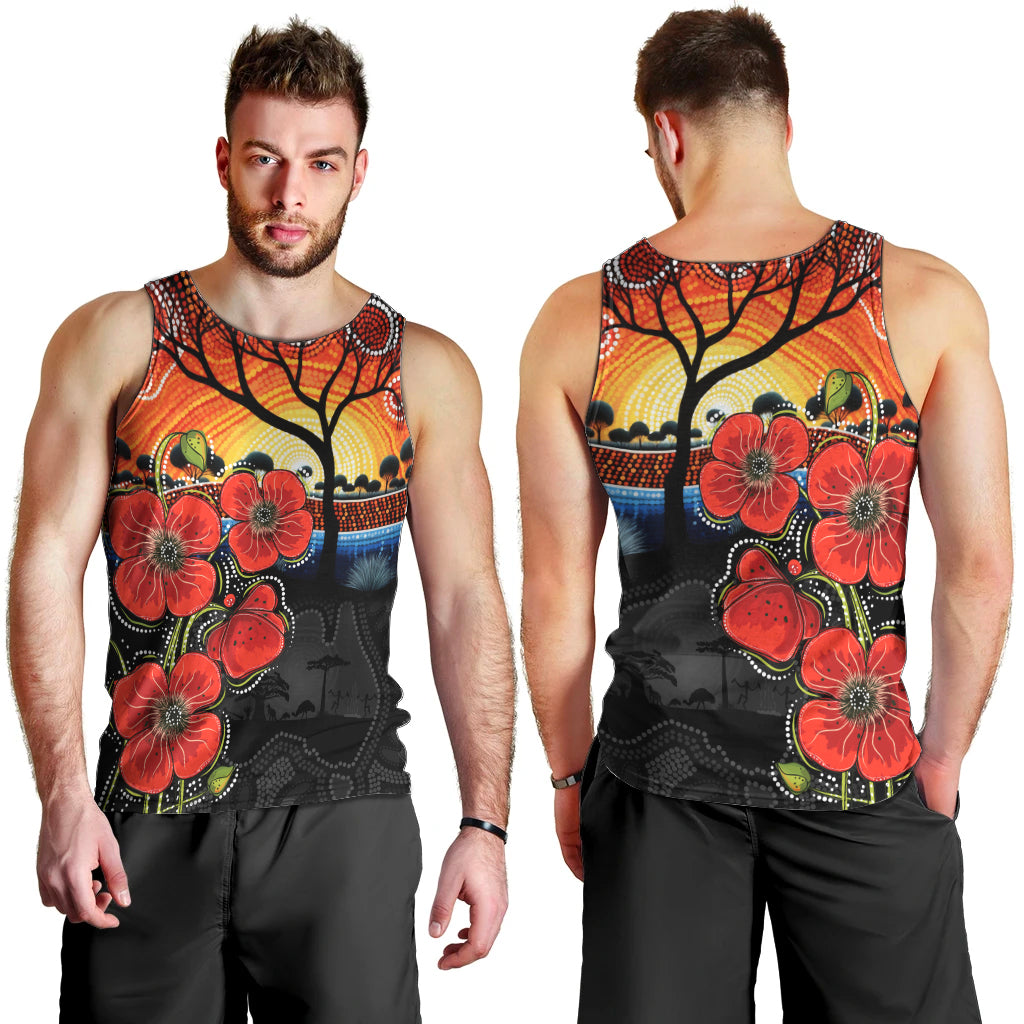 ANZAC Day Australia Poppy Flower Men Tank Top Aboriginal Style - Vibe Hoodie Shop
