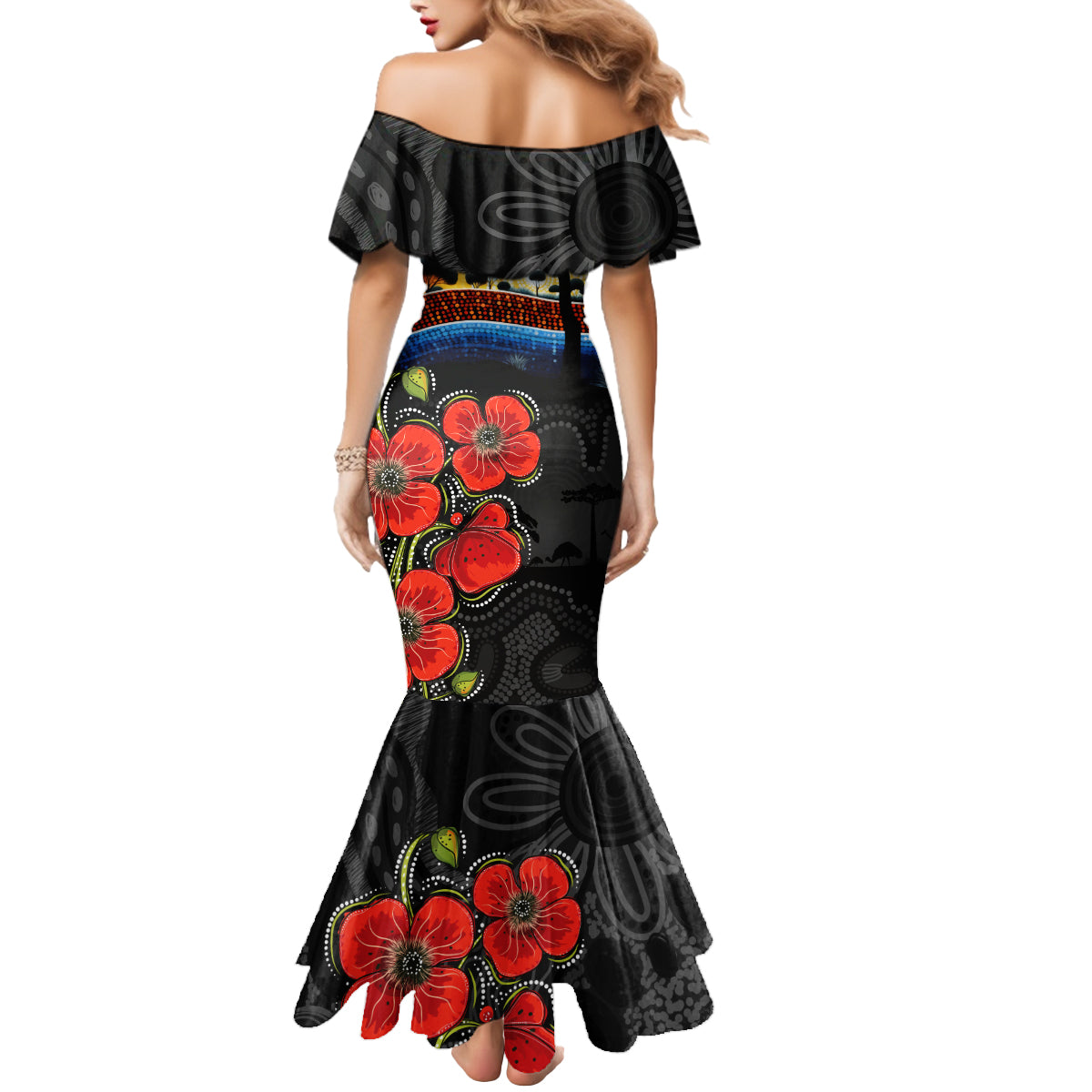 ANZAC Day Australia Poppy Flower Mermaid Dress Aboriginal Style