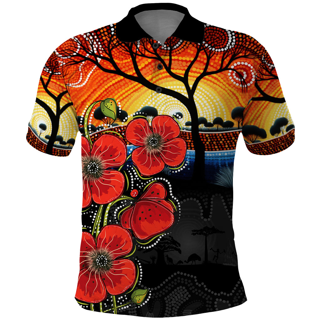 ANZAC Day Australia Poppy Flower Polo Shirt Aboriginal Style LT9 - Vibe Hoodie Shop