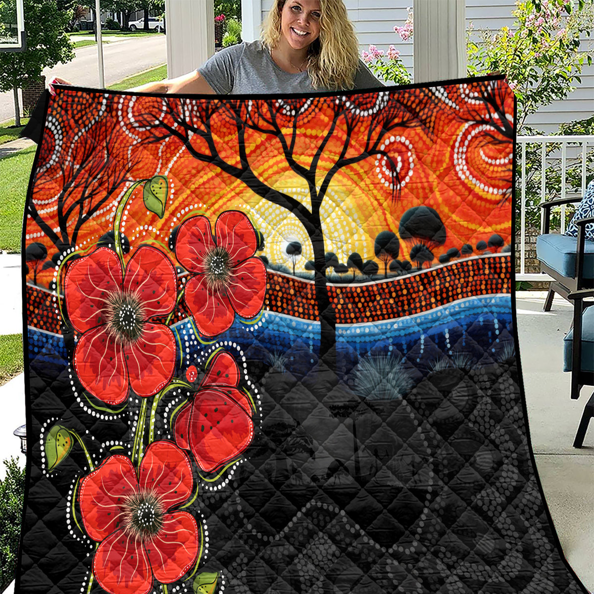 ANZAC Day Australia Poppy Flower Quilt Aboriginal Style - Vibe Hoodie Shop