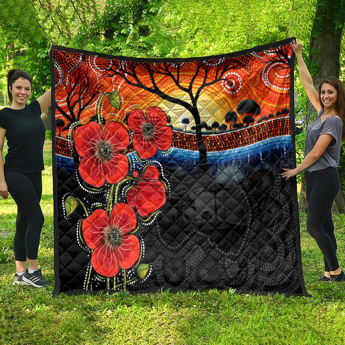 ANZAC Day Australia Poppy Flower Quilt Aboriginal Style - Vibe Hoodie Shop