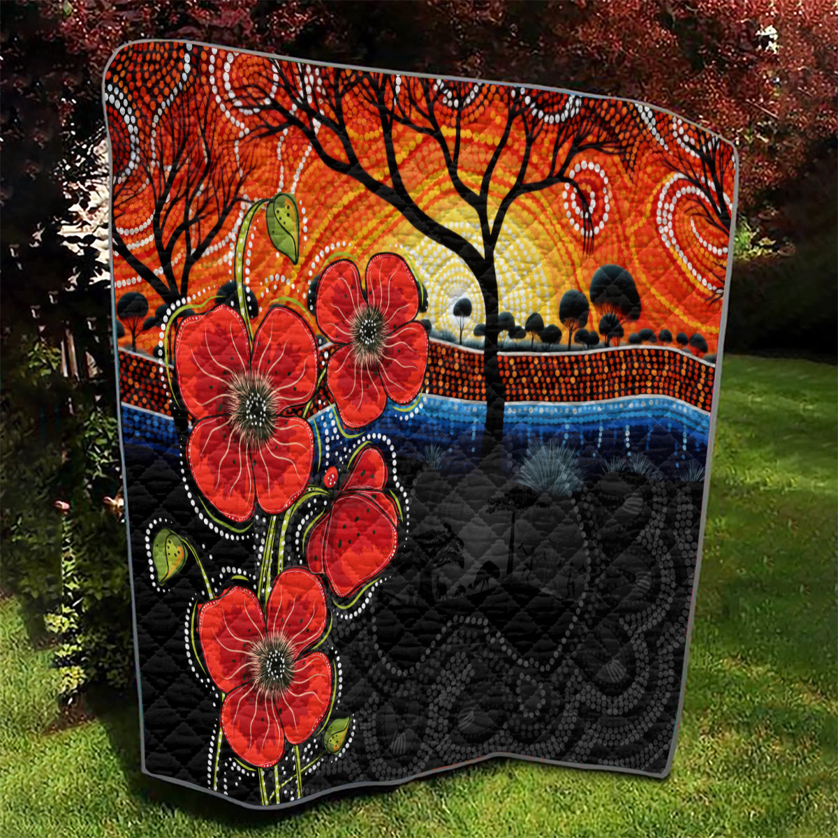 ANZAC Day Australia Poppy Flower Quilt Aboriginal Style - Vibe Hoodie Shop