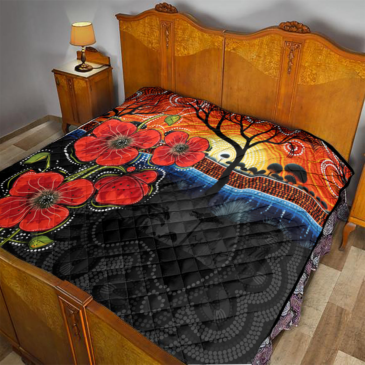 ANZAC Day Australia Poppy Flower Quilt Aboriginal Style - Vibe Hoodie Shop