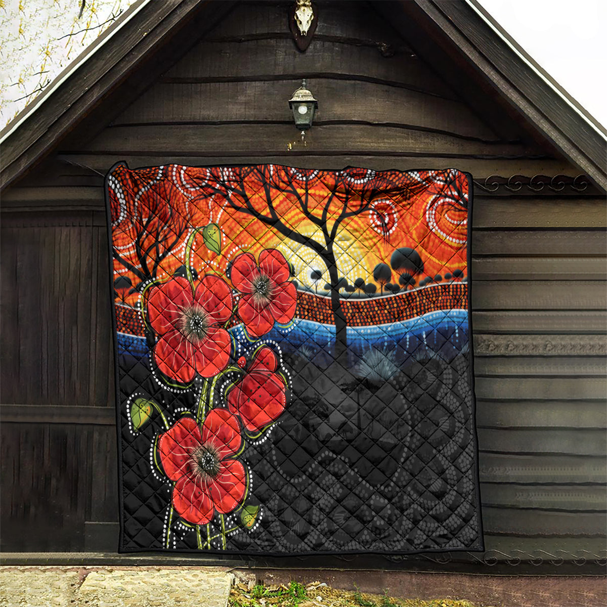 ANZAC Day Australia Poppy Flower Quilt Aboriginal Style - Vibe Hoodie Shop