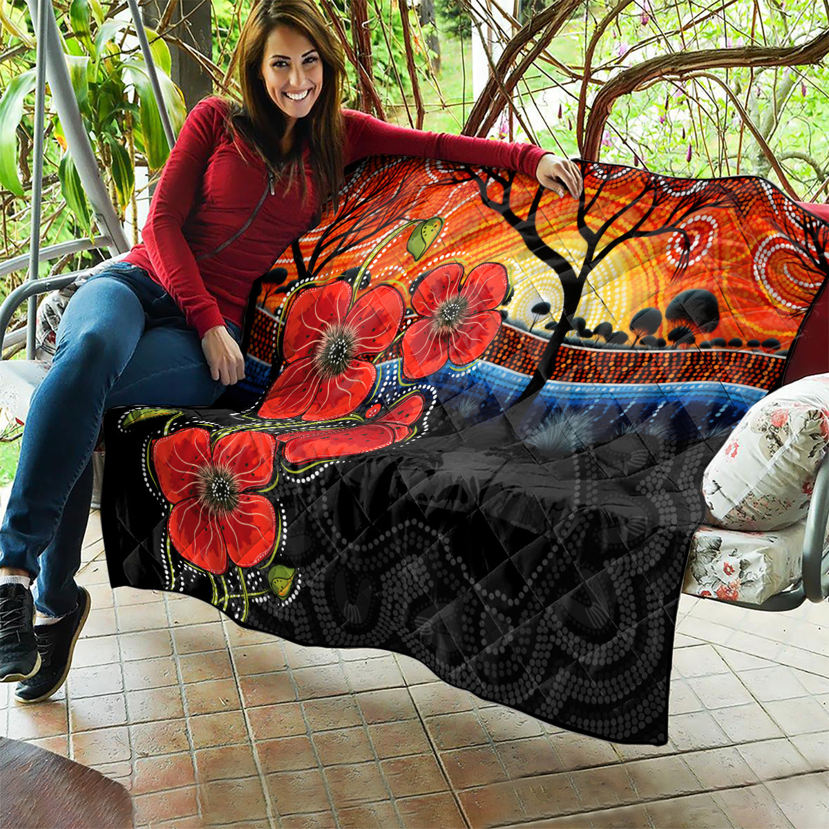 ANZAC Day Australia Poppy Flower Quilt Aboriginal Style - Vibe Hoodie Shop