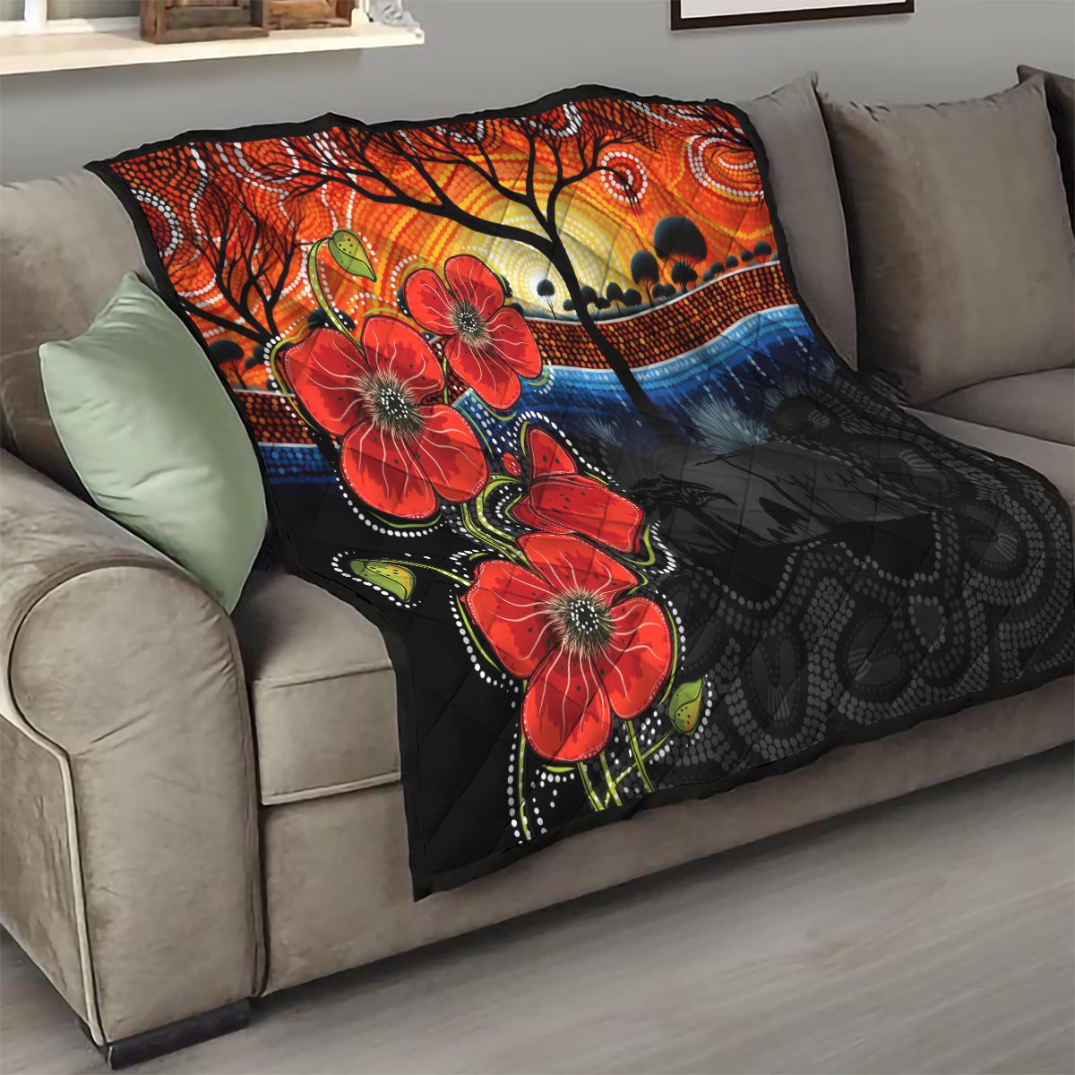 ANZAC Day Australia Poppy Flower Quilt Aboriginal Style - Vibe Hoodie Shop